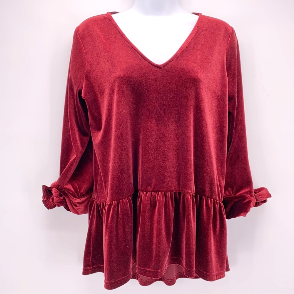 Halogen Red Velvet Peplum Top Size XS